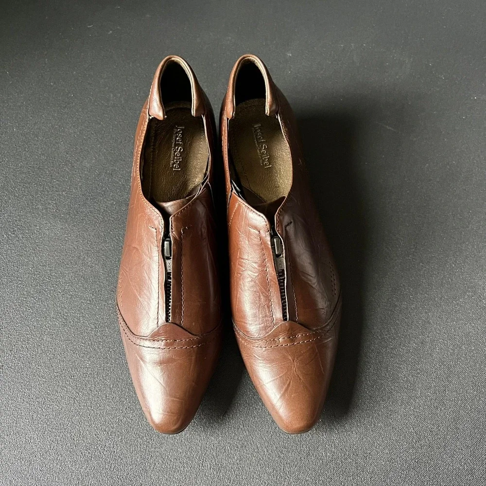 Josef Seibel Brown Leather Block Heel Booties 40 US 9.5 Comfort Shoes Academia